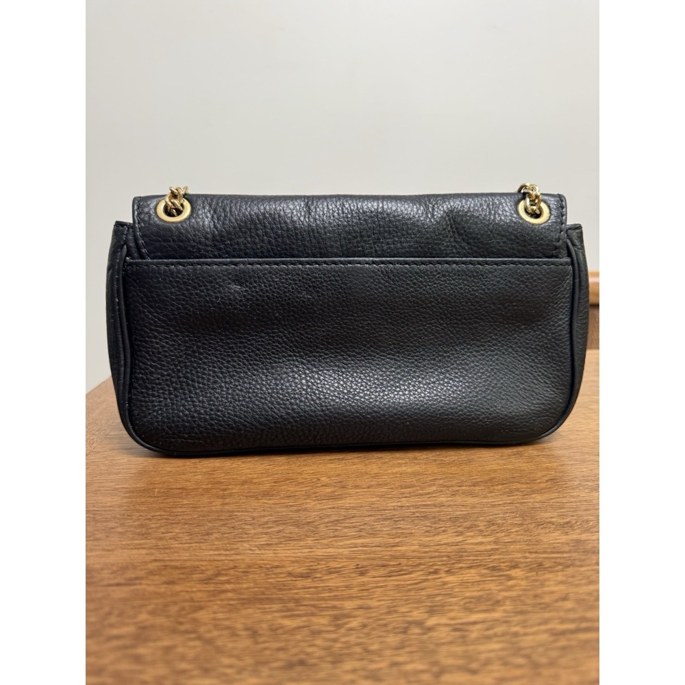 Michael Kors Fulton Flap Black Leather Shoulder Bag Pebbled Gold Chain Strap - Picture 3 of 9